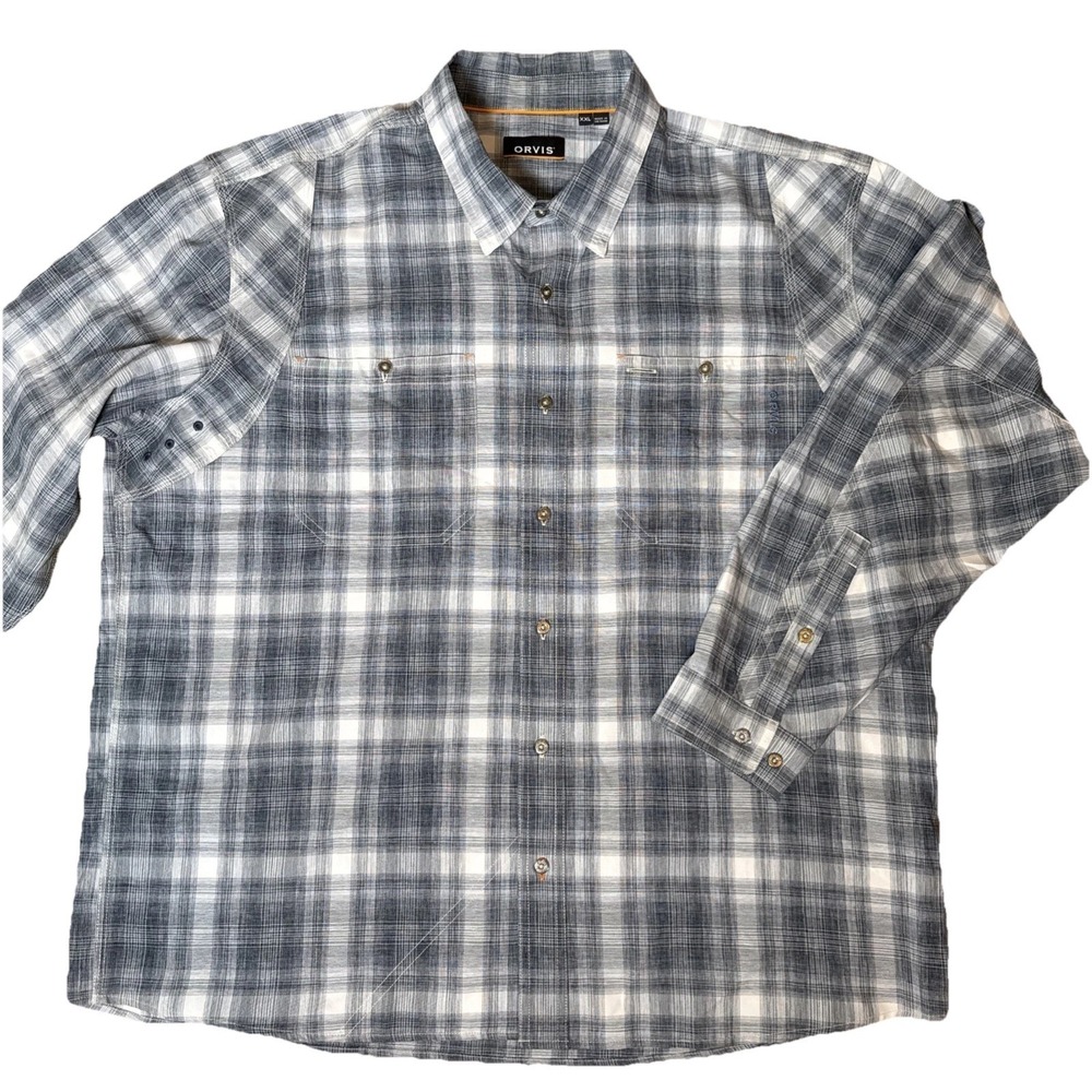 Orvis Performance ButtonUp Shirt Mens‎ XXL 2XL Blue Check Casual Fishing Outdoor